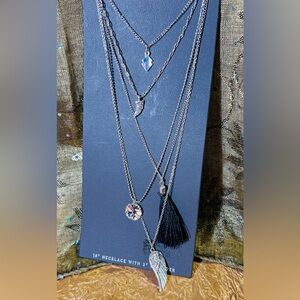 Silver Tone 5 Layer Necklace with charms & Rhinestones